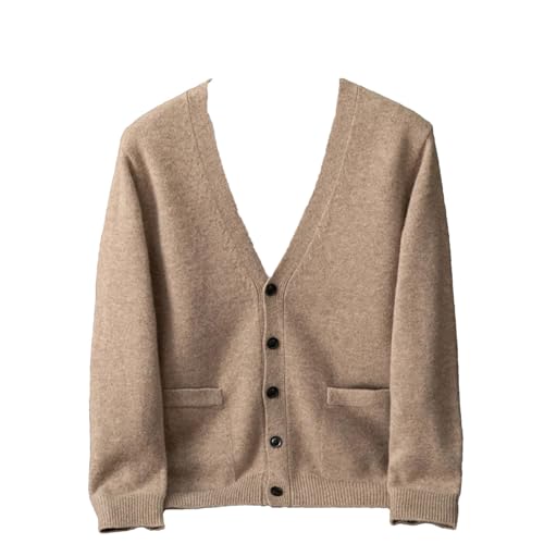 Men's Merino Wool Knitted Top V-Neck Button with Pockets Sweatercoat