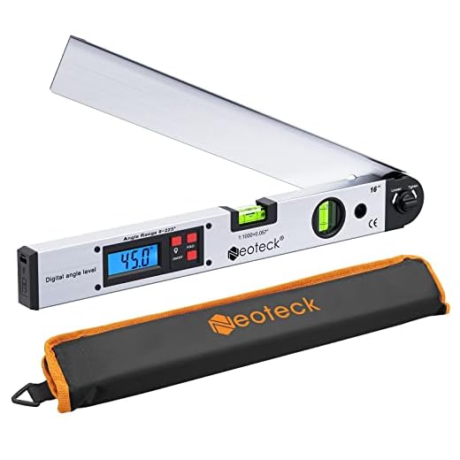 Neoteck Aluminum Digital Angle Finder Protractor 225° 16 inch Backlit LCD Digital with Horizontal and Vertical Bubble - Silver