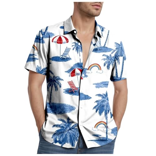 Camisa Verano Hombre, Camiseta con Botones, Verano Suelta Playa T-Shirt, Informales Casual Top, Playa Boda Vacaciones (Blue, M)
