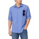 Ousafeve Men’s Fishing Shirts Long Sleeve with Zipper Pockets UPF50+ Quick Dry Cooling Sun Protection Safari Button Down Shirts for Hiking Travel Camping (Light Blue, X-Large)