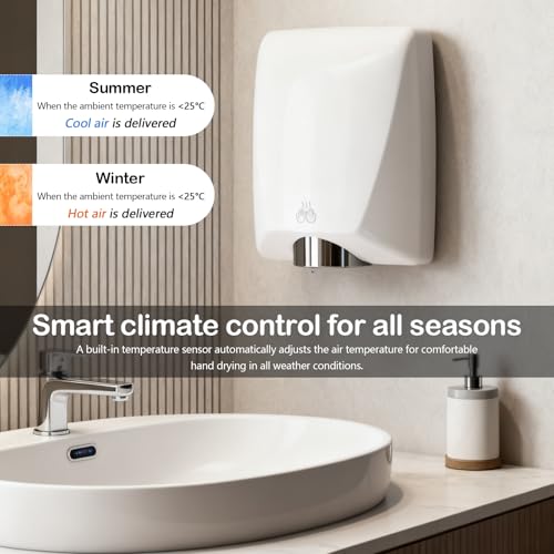 Händetrockner, 1600 W Trockner für Hand mit hohen Luftgeschwindigkeit von 30 m/s Automatischer Elektrischer Händetrockner zur Wandmontage mit Temperatursensors und Infrarotsensor für Küche Toiletten