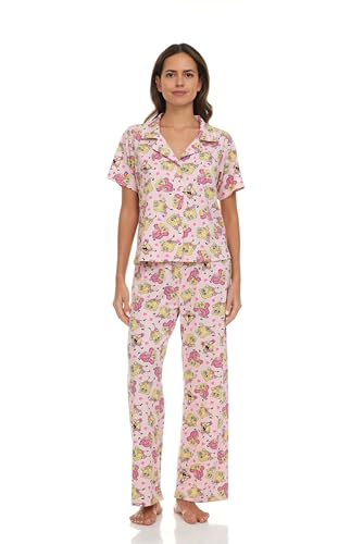 Spongebob Women’s Pajama Set, Soft Stretchy Pajamas with Pants and Short Sleeve, Notch Collar & Button Down Top