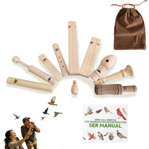 11PCS Natural Wooden Bird Call Set 11Handmade Bird Whistle with 1Easy-Carry Storage Bag | Suitable for Bird Enthusiasts Camping Trips Outdoor Exploration & Educational Activities