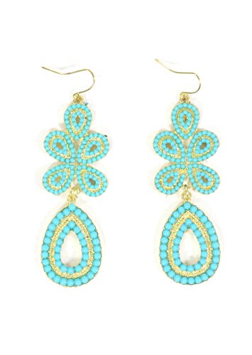 Turquoise Blue Beaded Chandelier Earrings Dangling Teardrop EF03 Statement Fashion