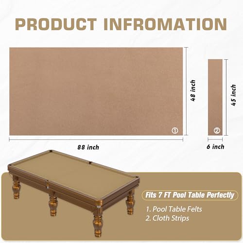 iEsstros Pool Table Felt 7 Foot Felt for Pool Table Cloth Billiard Cloth with 6 Pcs Cloth Strips and Staple Remover Pool Table Felt Replacement Kit Parts-Tan