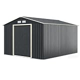 RELAX4LIFE Casetta da Giardino 277x319x202cm (Base: 8,25 m²), Acciaio Zincato, 4 Prese d'Aria, Porta 117x162 cm, Tetto Inclinato, Porte Scorrevoli, Expandibile, Grigio