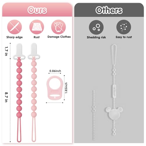 Image of Pacifier Clips Baby Girls - Draklary 4 Pack Silicone Pacifier Clip with Adapter Ring, Fits MAM Dummy, Soothe Baby Binky Holder for Newborn Essentials Shower Birthday Gift