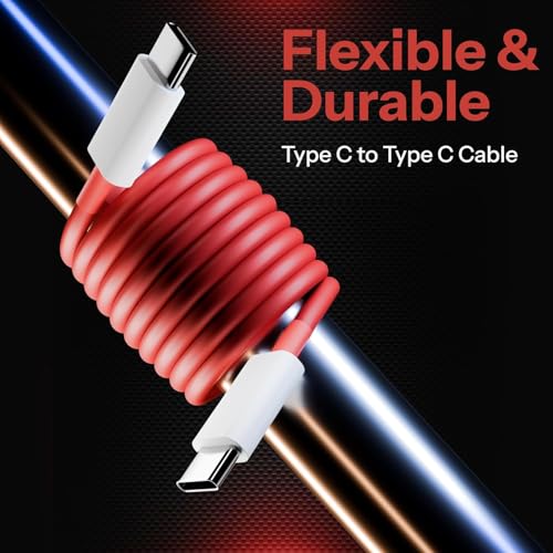 Image of 65W OnPlus Dash Warp Charge Cable | 6.5A USB Type C to C PD Data Sync Fast Charging Cable Compatible with One Plus 8T / 9 / 9R / 9 Pro / 9RT / 10R / Nord & for All Type C Devices 1 Meter (Red)