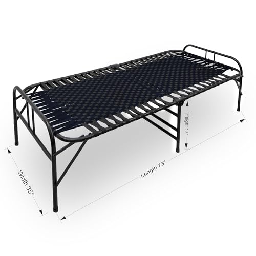 Image of Casa Copenhagen, Portable Single Folding Bed Heavy Duty Metal Cot Khat for Sleeping Bed Space Saving Design Sturdy Synthetic Niwar feet - Dark Black & Black