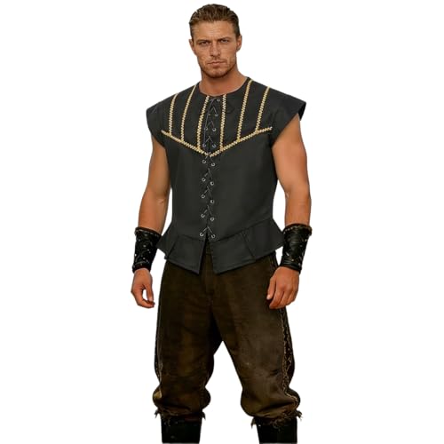 Bpurb Chaleco Hombres Steampunk Vikingo Pirata Sin Mangas Cordón Retro Vintage Renacimiento Medieval Disfraz De Victoriano, Negro, X-Small
