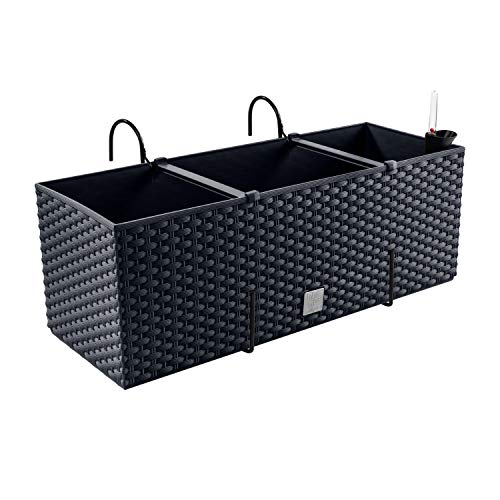 PAFEN Blumenkasten Blumentopf Rattan-Optik mit Halterungen 4 Farben...