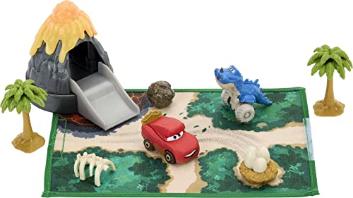 Disney Pixar’s Cars Toys, Mini Racers On-the-Go Dino Park Playset with 2 Mini Vehicles, Accessories and Portable Case, Toy Gift for Kids