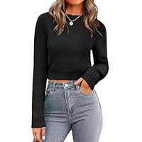 Zeagoo Women's Fall Crewneck Cropped Sweater 2025 Trendy Soft Ribbed Knit Long Sleeve Pullover Jumper Tops Black