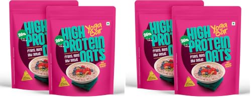Image of Yogabar 26g High Protein Oats 1kg x 2, Fruits Nuts & Seeds - Breakfast Cereal with Wholegrains, 26% Protein & No added sugar - Oats High Protein for Gym - Premium Protein Blend with Whey Protein Powder - with Goodness of Chia, Sunflower & Pumpkin Seeds & Probiotics for Absorption