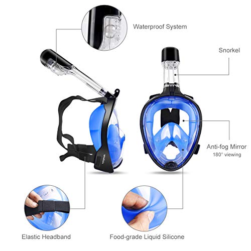 MOSFiATA Snorkel Mask, 180° Panoramic View Full Face Diving Mask Anti-Fog Anti-Leak Safety Diving with Detachable Action Camera Mount for Adults and Youth - Thumbnail 7