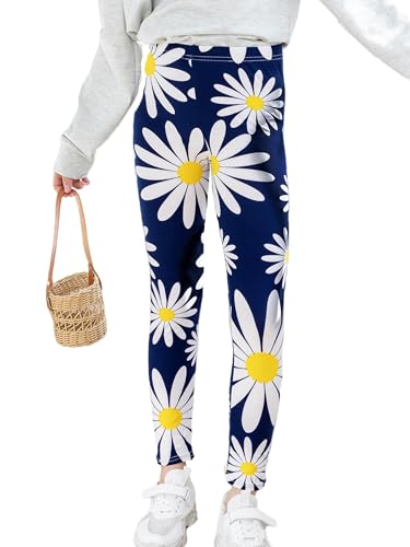 Girls Leggings Daisy Prints Casual Tights Pants Soft Stretch Leggings for Kid Teens Yoga Running Dance Active