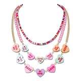 HEIDKRUEGER 3 Pieces Candy Heart Layered Necklace Valentine's Day Conversation Charm Necklace Sweet Valentine's Day Strand Necklace for Women Jewelry (3 Layers Sweet Style)