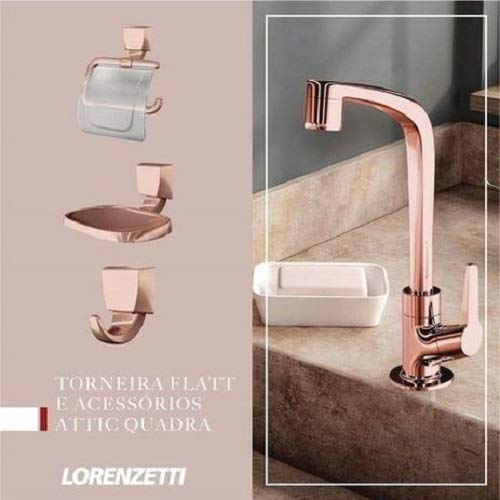 Kit Flatt 4 Peças Rose Gold 2004 F71: torneira e acessórios, Lorenzetti