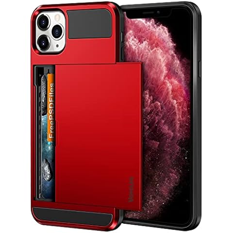 Vofolen Case for iPhone 11 Pro Case Wallet Credit Card Holder Slot Sliding Door Hidden Pocket Anti-Scratch Dual Layer Hybrid TPU Protective Hard Shell Back Cover for iPhone 11 Pro 5.8 inch Bright Red Cover