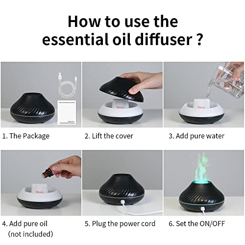 Rican Aromatherapy Diffusers, Flame Aroma Diffuser,130Ml Essential Oil Diffuser, 7 Flame Colors Humidifier, Small Oil Diffusers For Home, Office, Car & Yoga - Black #TOP7