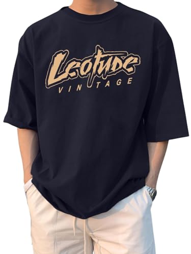 Image of LEOTUDE Oversized Half Sleeve Cottonblend Graphic Print Round Neck Drop Shoulder Tshirt for Man (Color Multicolor1)