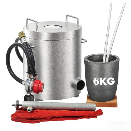 6KG Propane Melting Furnace Kit, Gas Metal Smelting Kit, Home Foundry Set with Crucible and Tongs Complete for Scrap Metal Recycling Gold, Silver, Cop