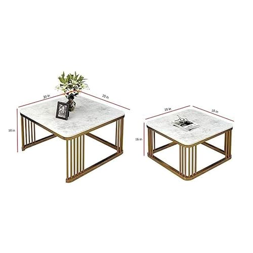 Image of Two-Piece Marble Look Coffee Table Set, top end Side Table, Metal Frame Cocktail Table, Nesting Tea Table, and Home Furniture Size for Living Rooms (Black & White)