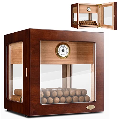 HGTRH Pureras para Puros Portatil, Caja Puros Humidificador Madera de Cedro, Hecha a Mano con Humidificador HigróMetro Estuche, para 150 Cigarros, Regalo Noviosregalo del DíA del Padre