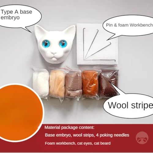 Ohulelks Cat Head Doll Strickset mit Fotorahmen-Anhängern und Formbasis Wollfilz Interaktives Heimwerkerbedarf B
