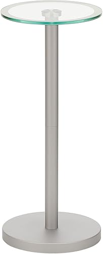 Miniatura 50 de mDesign Mesa de noche lateral o extremo superior de cristal, pequeña y moderna mesita de noche de metal con acento redondo para sala de estar,