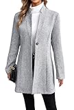 CHARTOU Womens Long Sleeve Casual Wool Jacket Blazer 1 Button Winter Coat Mid-Long Stand Collar Open Front Overcoat (Medium, Grey)