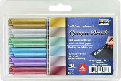 Marvy Uchida Lot de 6 marqueurs à pinceau Opaque Brush pour décorer vos carnets de notes