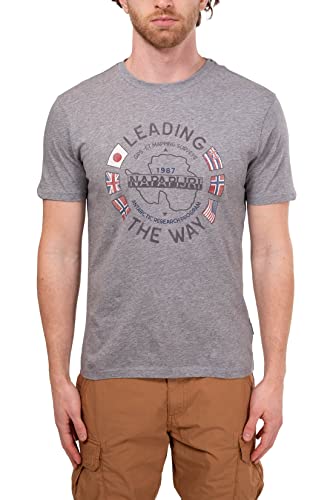 Napapijri - Herren T-Shirt mit rundem Druck, grau, Large Cover