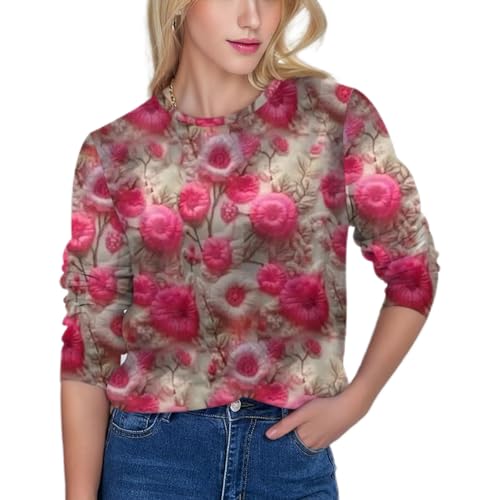 YINNORE Sudadera de manga larga con cuello redondo para mujer, diseño floral, estilo túnica, ajuste holgado, Floral-1, S