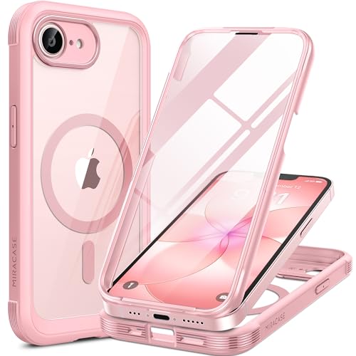 Miracase for iPhone 17e Case & iPhone 16e Case Full-Body Phone with Built-in Glass Screen Protector [Magnetic with MagSafe] Military Drop Proof 17 E/ 16 E Cover Bumper 6.1 inch Pink