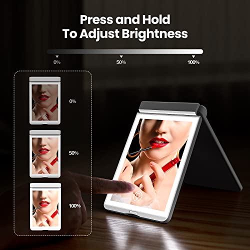 Gospire Standing Led Travel Makeup Mirror With Lights And Magnification 1X/3X, Rechargeable Compact Mirror With Adjustable Brightness, Foldable Small Vanity Mirror Handheld For Purses – White #TOP3