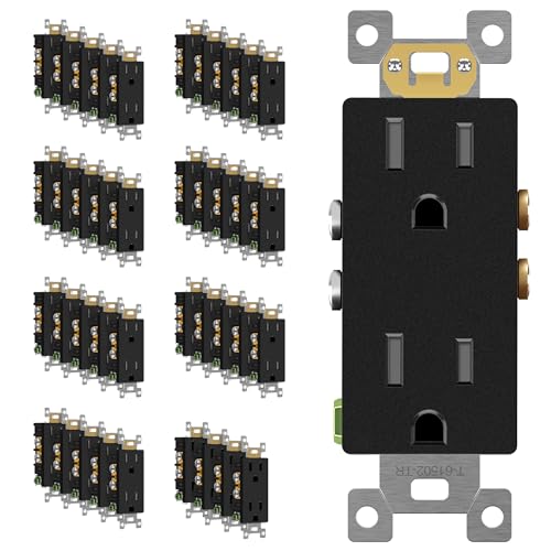Image of ENERLITES 40 Pack Matte Black Decorator Receptacle, Standard Electrical Wall Outlet, 15A 125V, Self-Grounding, 2-Pole, 3-Wire, 5-15R, UL Listed, 61502-TR-MBK, Tamper Resistant