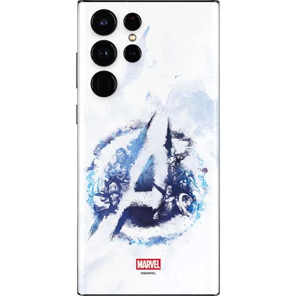 Skinit Decal Phone Skin Compatible with Galaxy S22 Ultra - Officially Licensed Marvel Avengers Blue Logo Design
