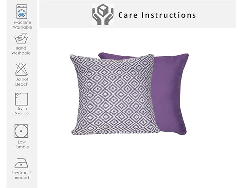 Image of Pack of 1 Reversible 24x24 Inch Purple Cotton Argyle Woven Fashion Throw Pillow Covers Cases for Couch Sofa Home Decoration | 60 x 60 cm