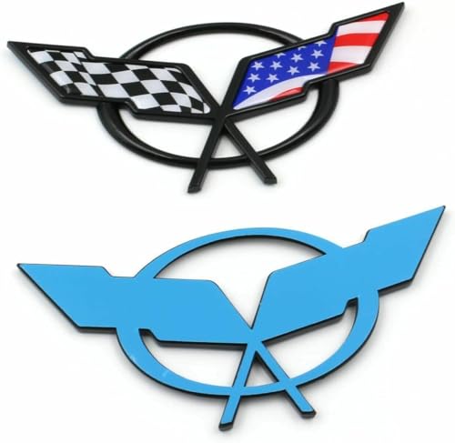 Image of Rear Deck Lid Cross Flags Emblem Car Badge Nameplate Replacement for Corvette C5 1997-2004 19207384 19207385 (US Flag-Black /Blue)