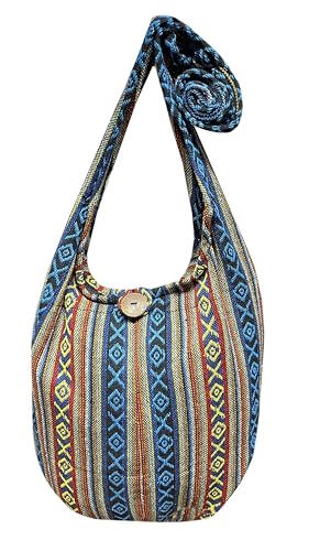 Image of Woven Hippie Crossbody - Hobo Sling Shoulder Bag - Thai Cotton Boho Messenger Purse - Medium