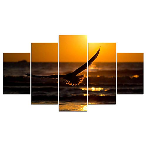 Impression sur toile Seagull au crépuscule en 5 pièces pour décoration murale de salon sans cadre