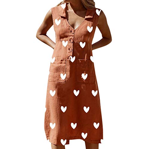 wave166_Vestido, Informal De Verano De Mujer con Botones Sin Mangas Vestido Medio