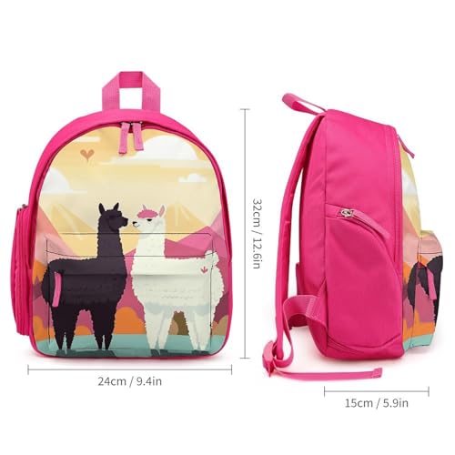 Alpacas in Love Backpack Small Book Bag with Side Pocket, Lightweight Durable Backpack, Travel Rucksack, Pink-style2