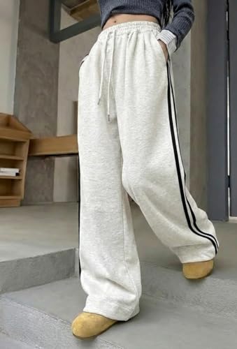 Image of dockstreet Straight Long Length Trouser Style Drawstring Contrast Belt Black and White Trackpant for Women /Trending, Relaxed Casual Lowers for Women