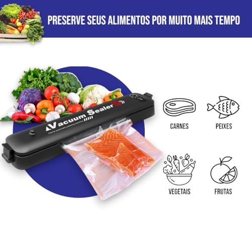 Seladora à Vácuo de Alimentos Doméstica 220v Hermética C/ 10 Sacos