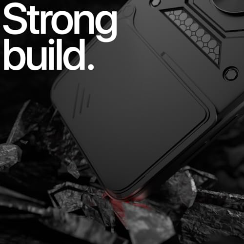 Image of Pikkme Back Cover for iQOO 15 5G | 360 Protection Case | Sliding Camera Shield Cover & Ring Holder Stand D10 Tough Armor Bumper Case (Black)