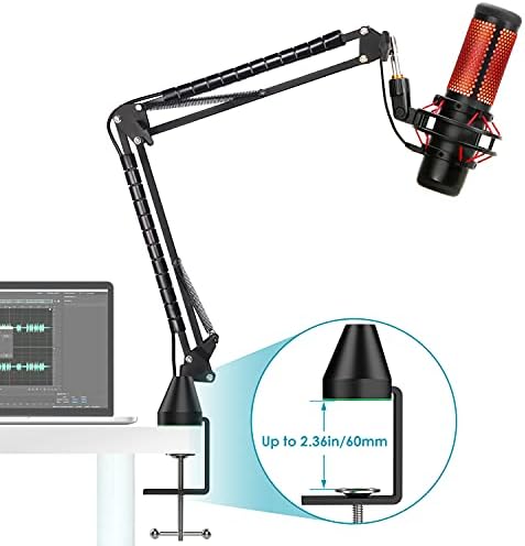 YOUSHARES Upgraded QuadCast Boom Arm - Microphone Boom Arm Stand Compatible with HyperX QuadCast S USB Mic, Recording Microphone Stand Mic Arm