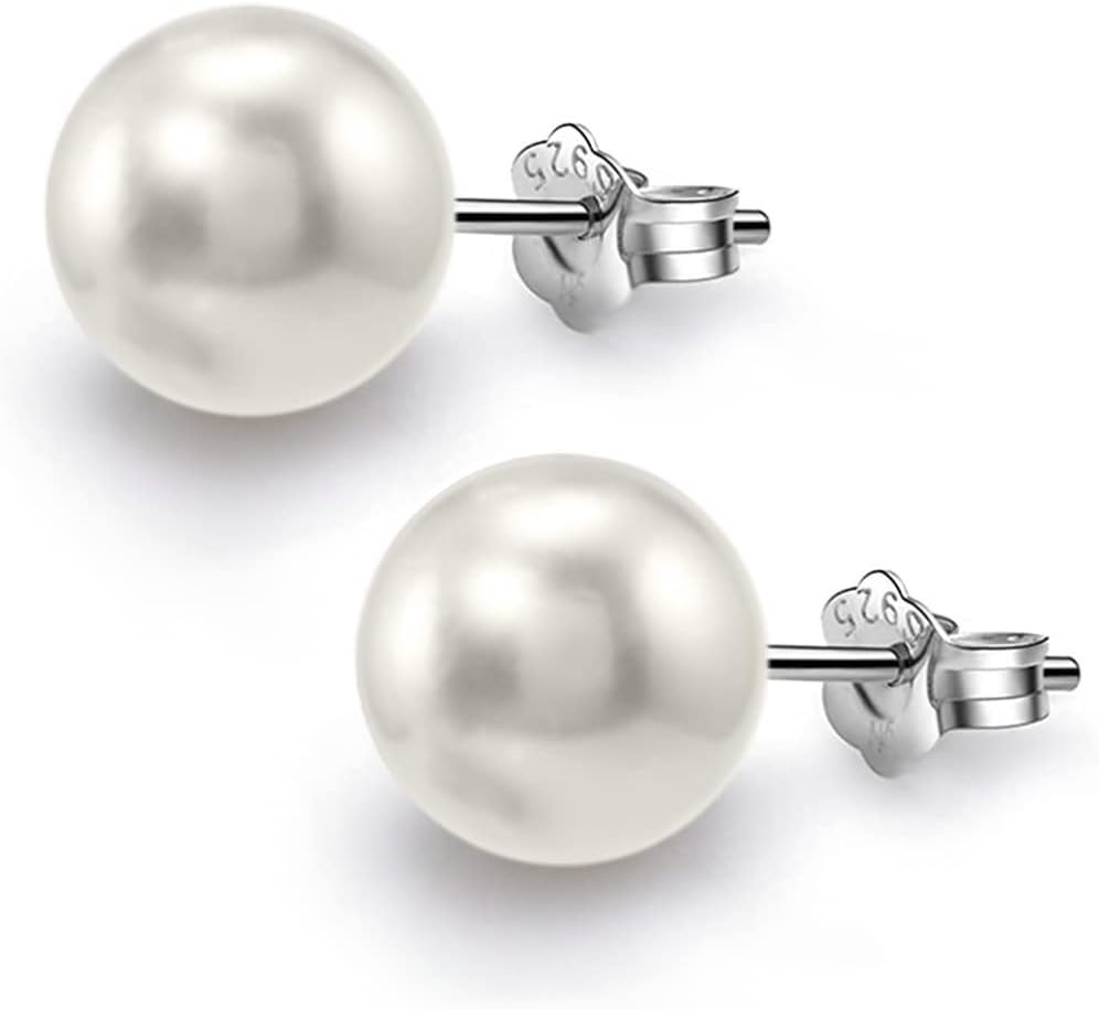 925 Silver Classic Pearl Earrings for Women | 92.5 Sterling Silver & Brilliant Lustre Pearls | Lovely Gift for Women