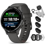 Garmin Venu 3S Health Fitness GPS Smartwatch Steel Bezel with Pebble Gray Case 41mm 010-02785-00 Bundle with Nylon Elastic Bands 18mm 3 Pack, Charging Dock and Silicone Dust Cover 3 Pack